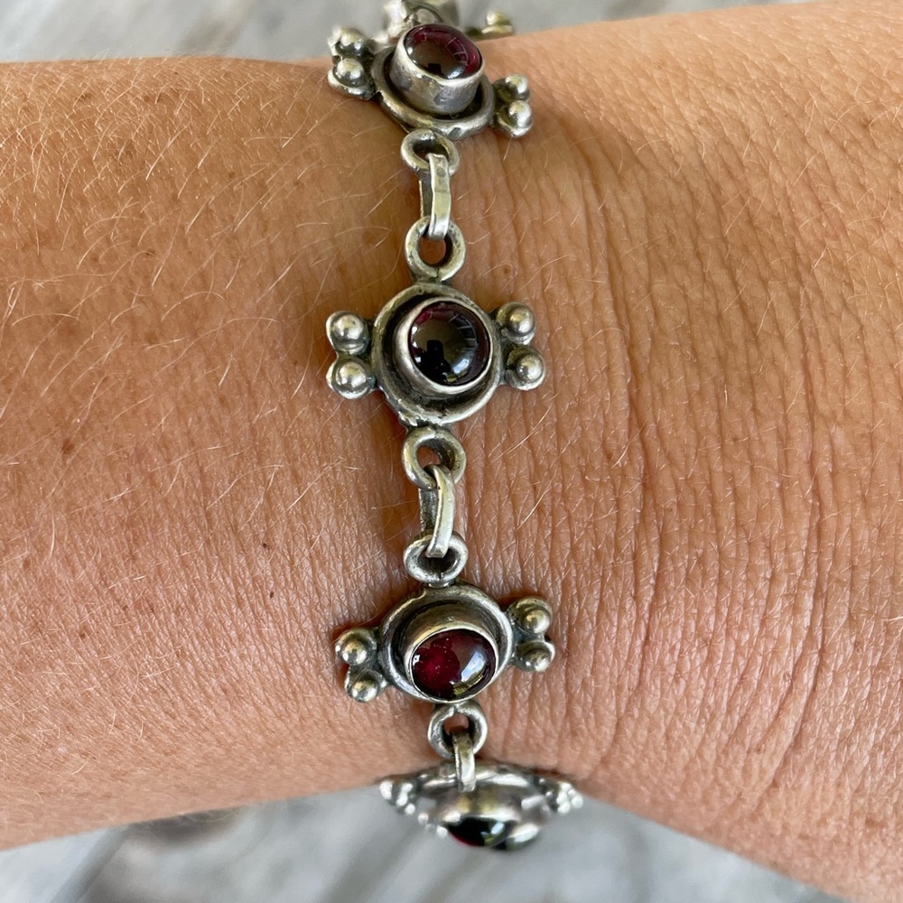 Boho Garnet and Silver Bracelet